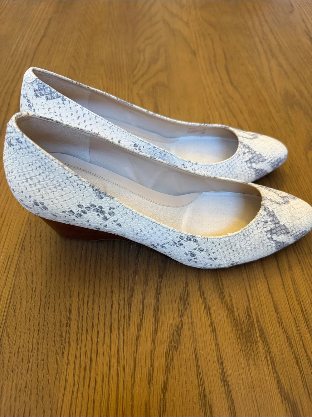 Cole Haan Women's Snake-Print Wedges in White and Gray
